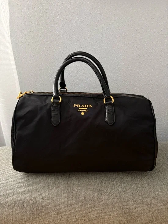 Prada Black Nylon Bowling Satchel with Gold Hardware - Picture 2 of 6